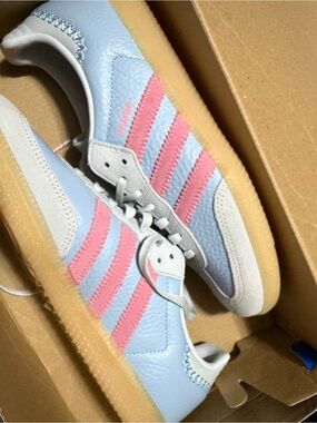 Adidas Light Blue & Pink Gum Sole Samba Low-Top Sneakers
